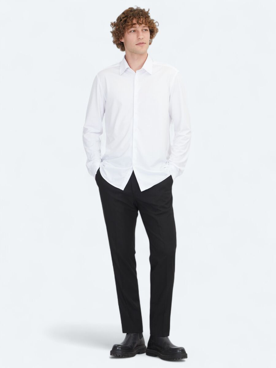 White Regular Fit Knitting Sport Cotton Blended Shirt - 2