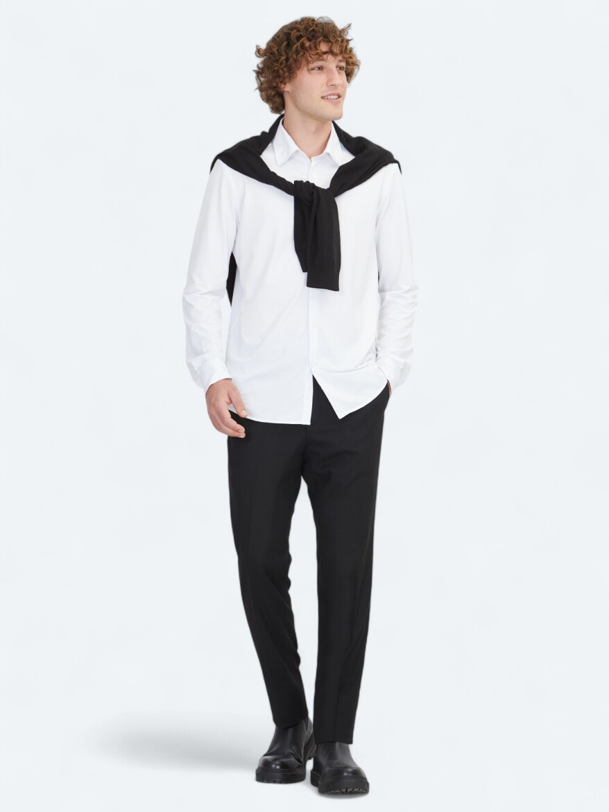 White Regular Fit Knitting Sport Cotton Blended Shirt - 3