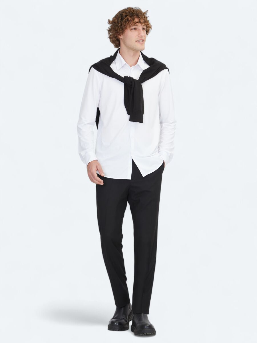 White Regular Fit Knitting Sport Cotton Blended Shirt - 3