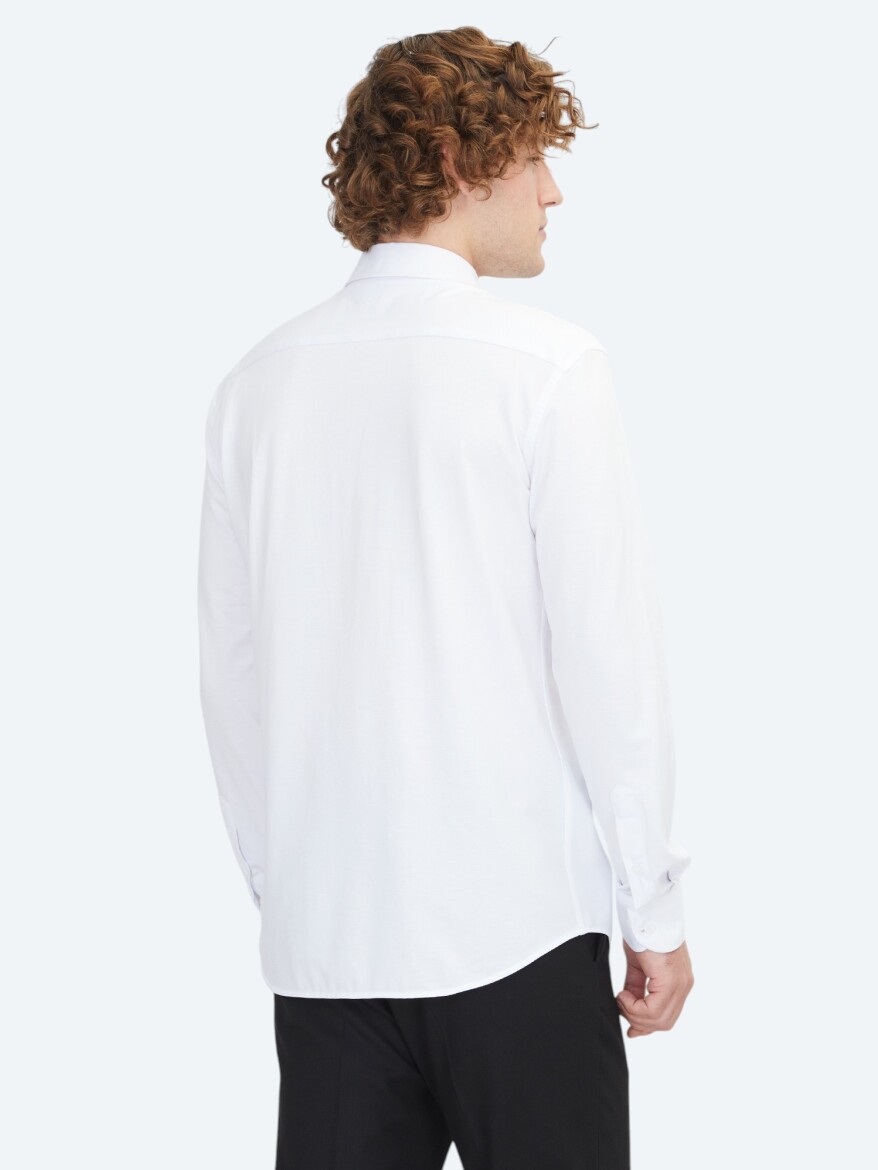 White Regular Fit Knitting Sport Cotton Blended Shirt - 6