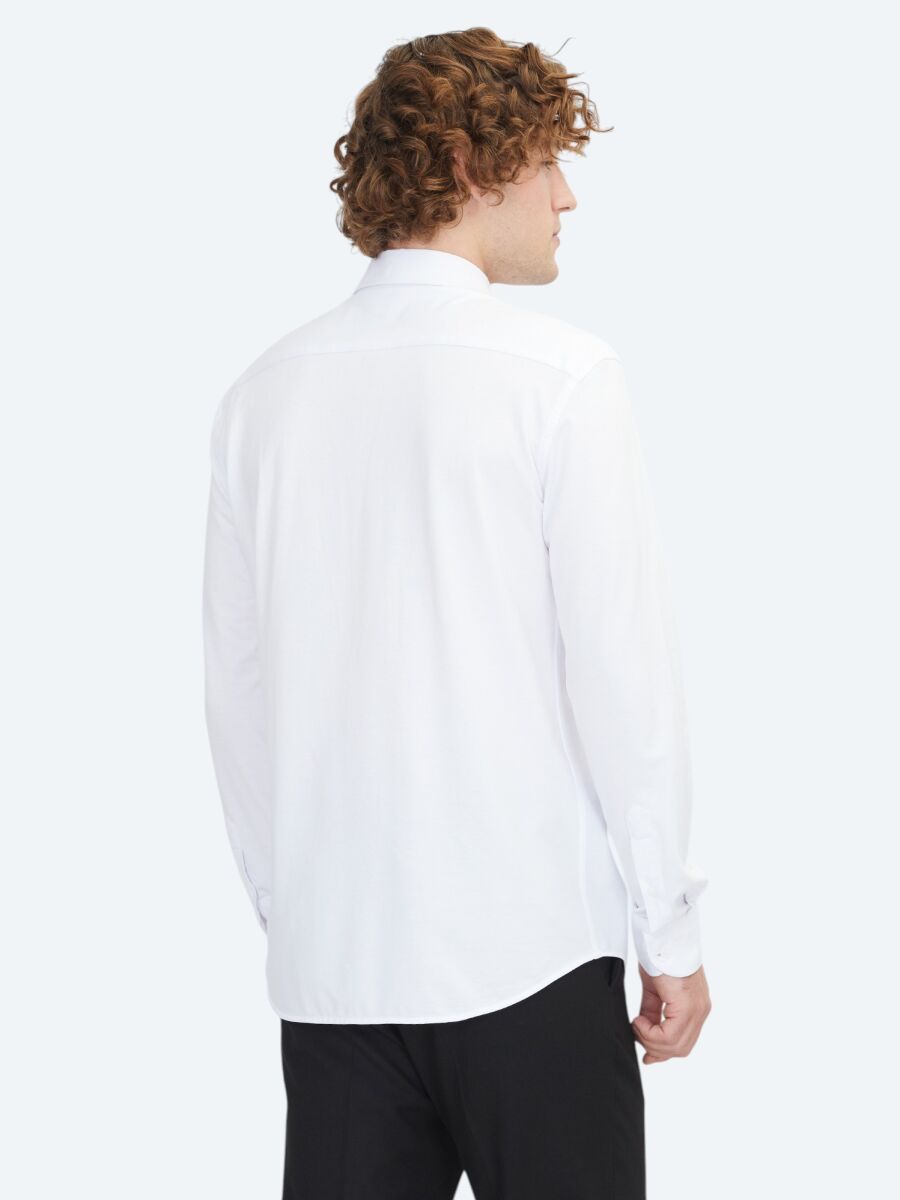 White Regular Fit Knitting Sport Cotton Blended Shirt - 6