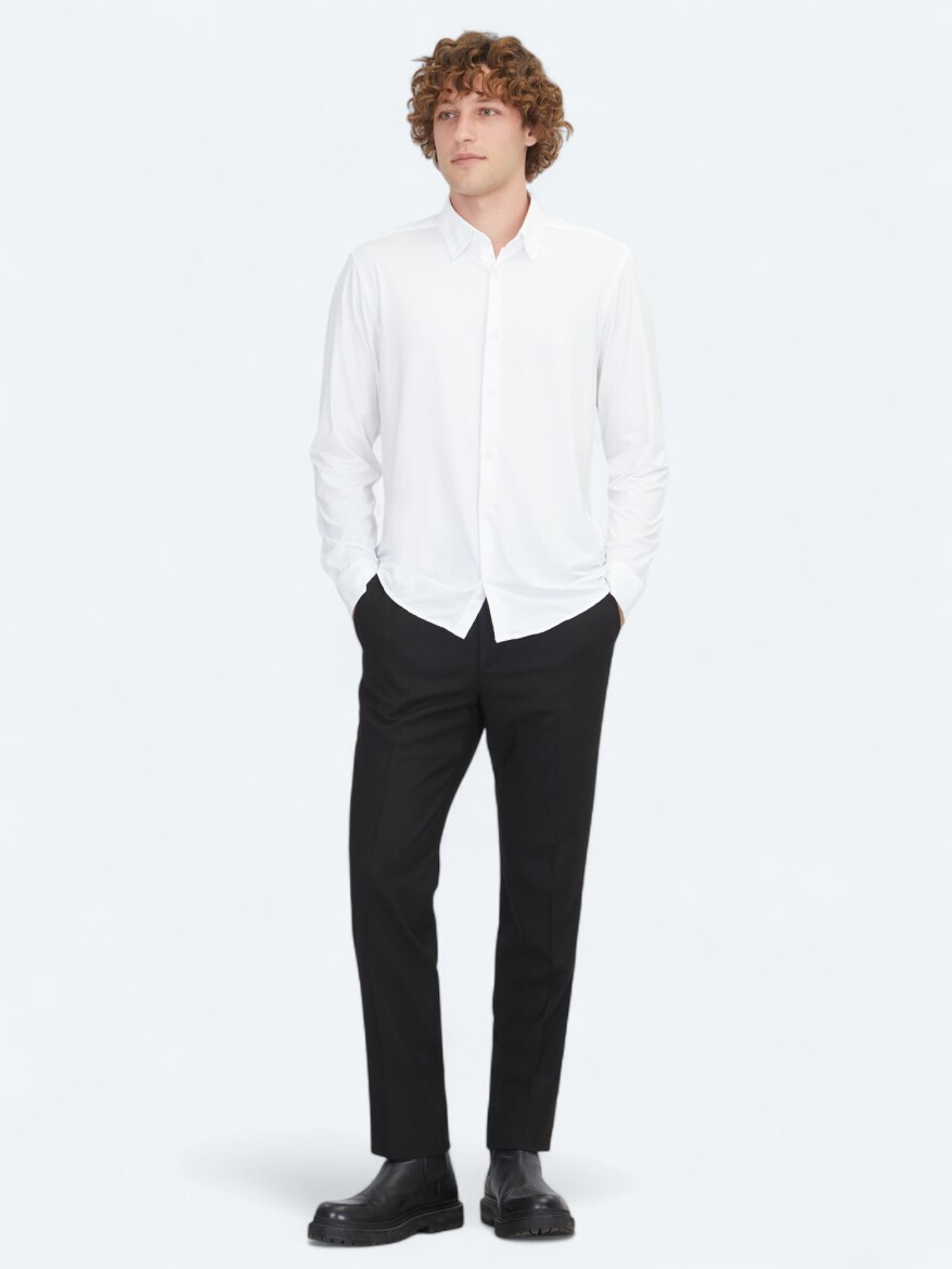 White Regular Fit Long Knitting Casual Shirt - 2