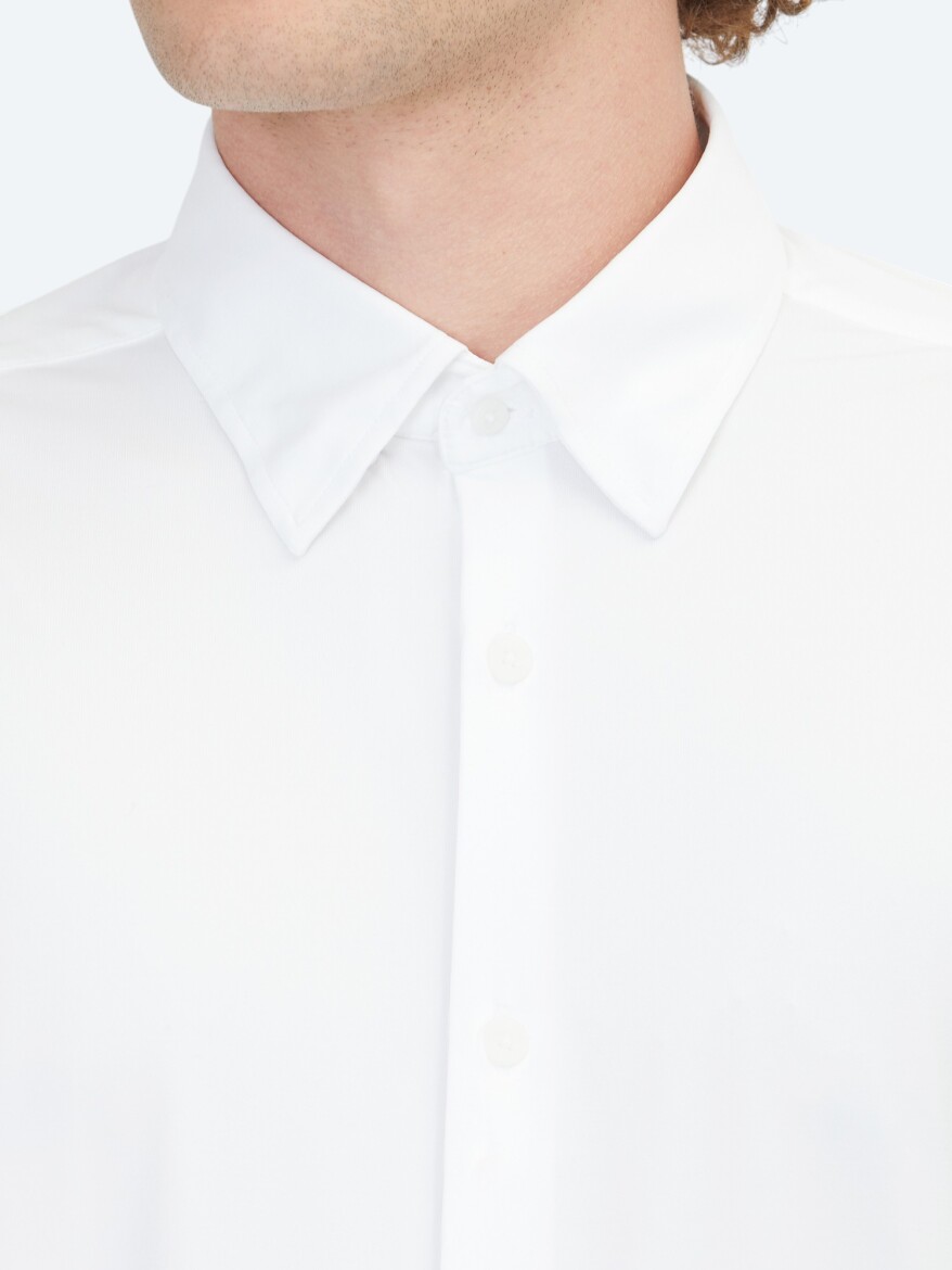 White Regular Fit Long Knitting Casual Shirt - 5