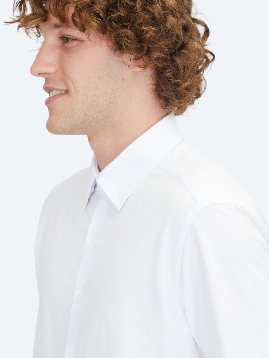 White Regular Fit Long Knitting Sport Cotton Blended Shirt - 5