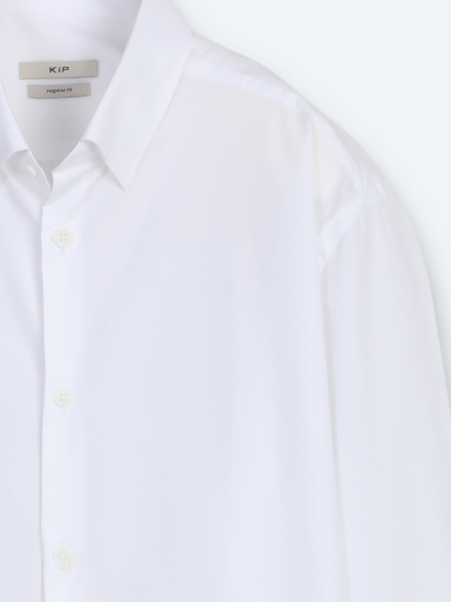 White Regular Fit Long Weaving Casual 100% Cotton Shirt - 7