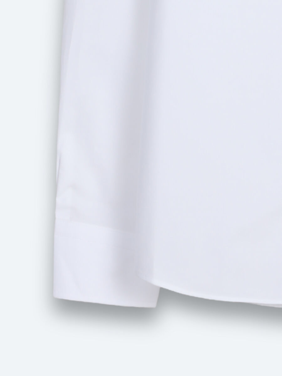 White Regular Fit Long Weaving Casual 100% Cotton Shirt - 9