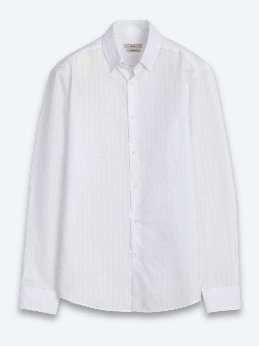 White Regular Fit Long Weaving Casual 100% Cotton Shirt - 5