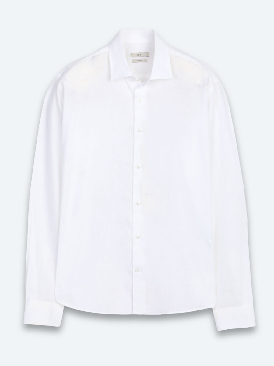 White Regular Fit Long Weaving Casual Cotton Blended Shirt - 6