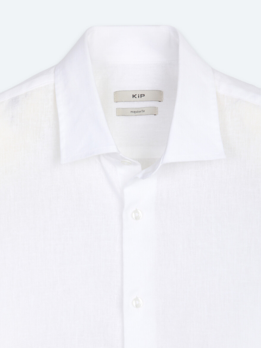 White Regular Fit Long Weaving Casual Cotton Blended Shirt - 8