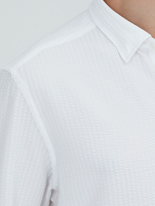 White Regular Fit Long Weaving Casual Shirt - 3