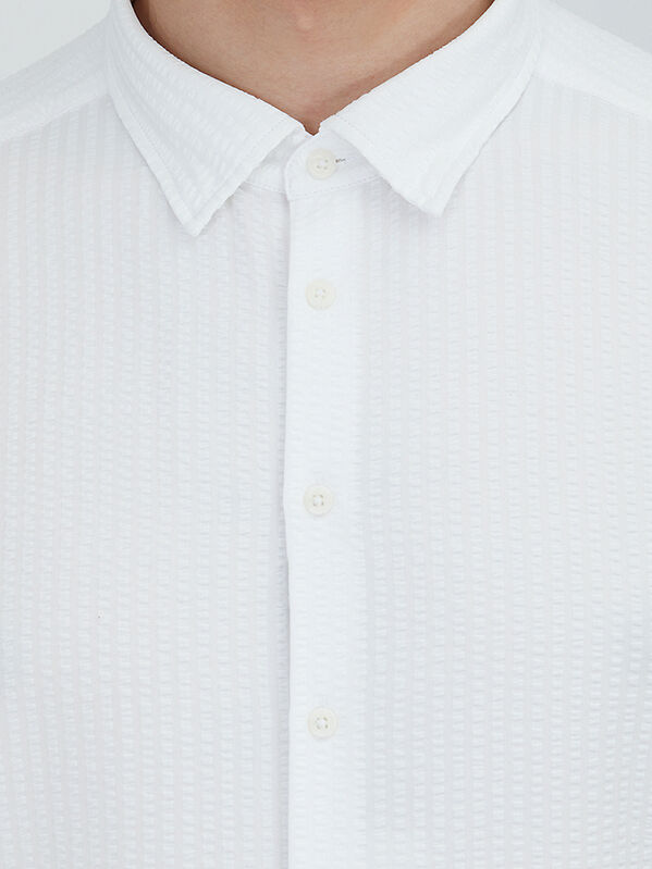 White Regular Fit Long Weaving Casual Shirt - 4