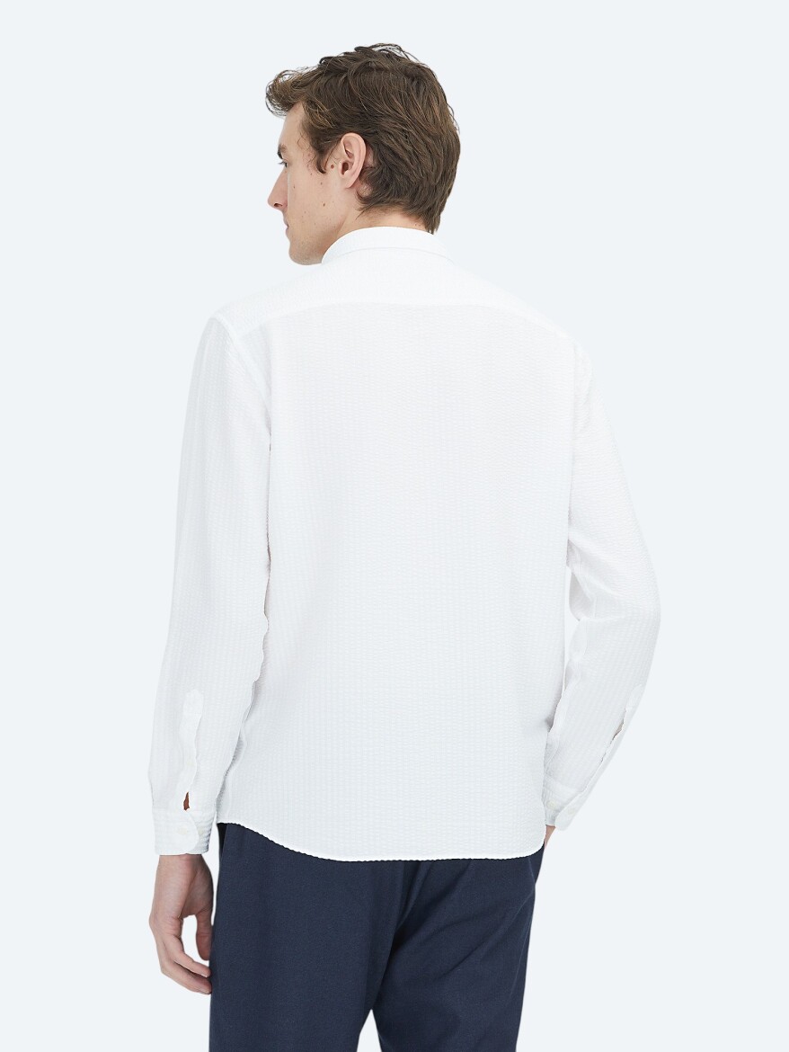 White Regular Fit Long Weaving Casual Shirt - 5