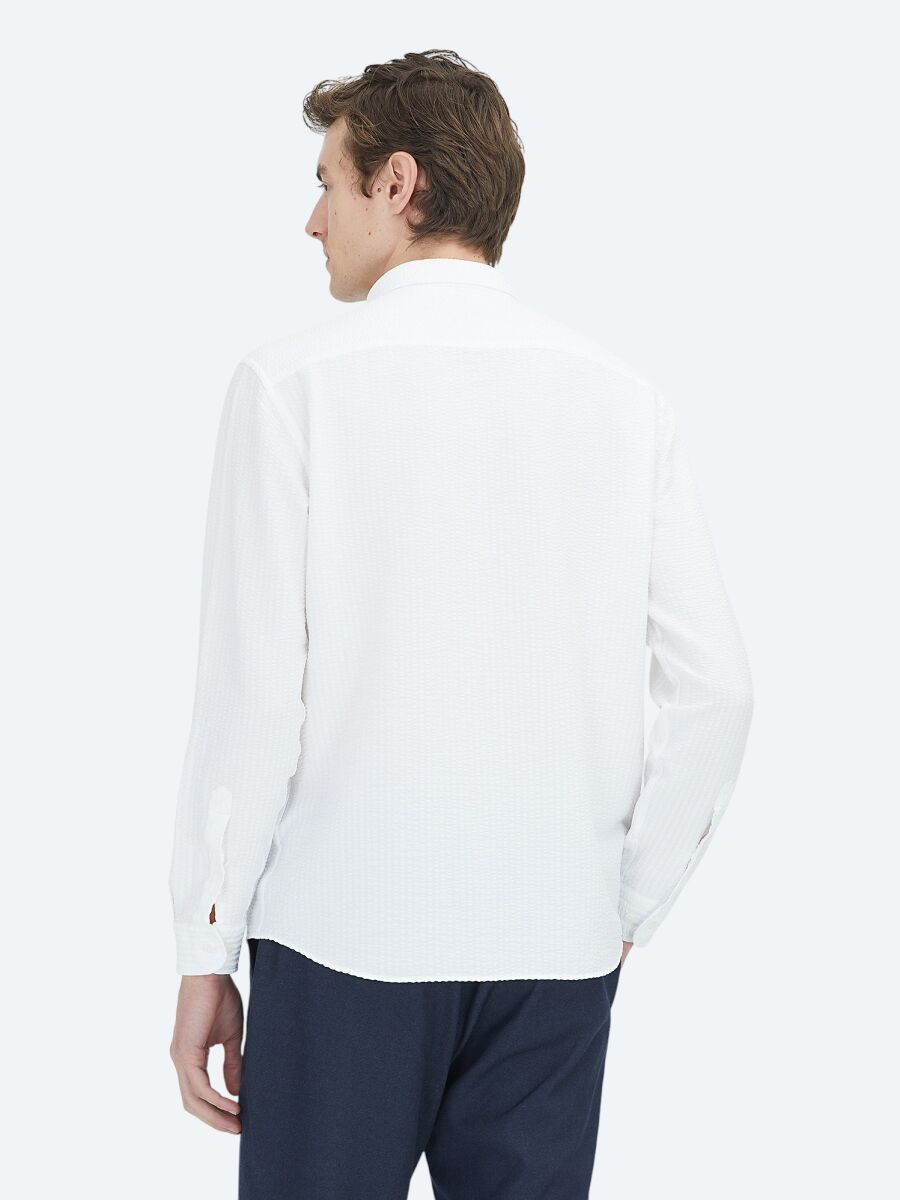 White Regular Fit Long Weaving Casual Shirt - 5