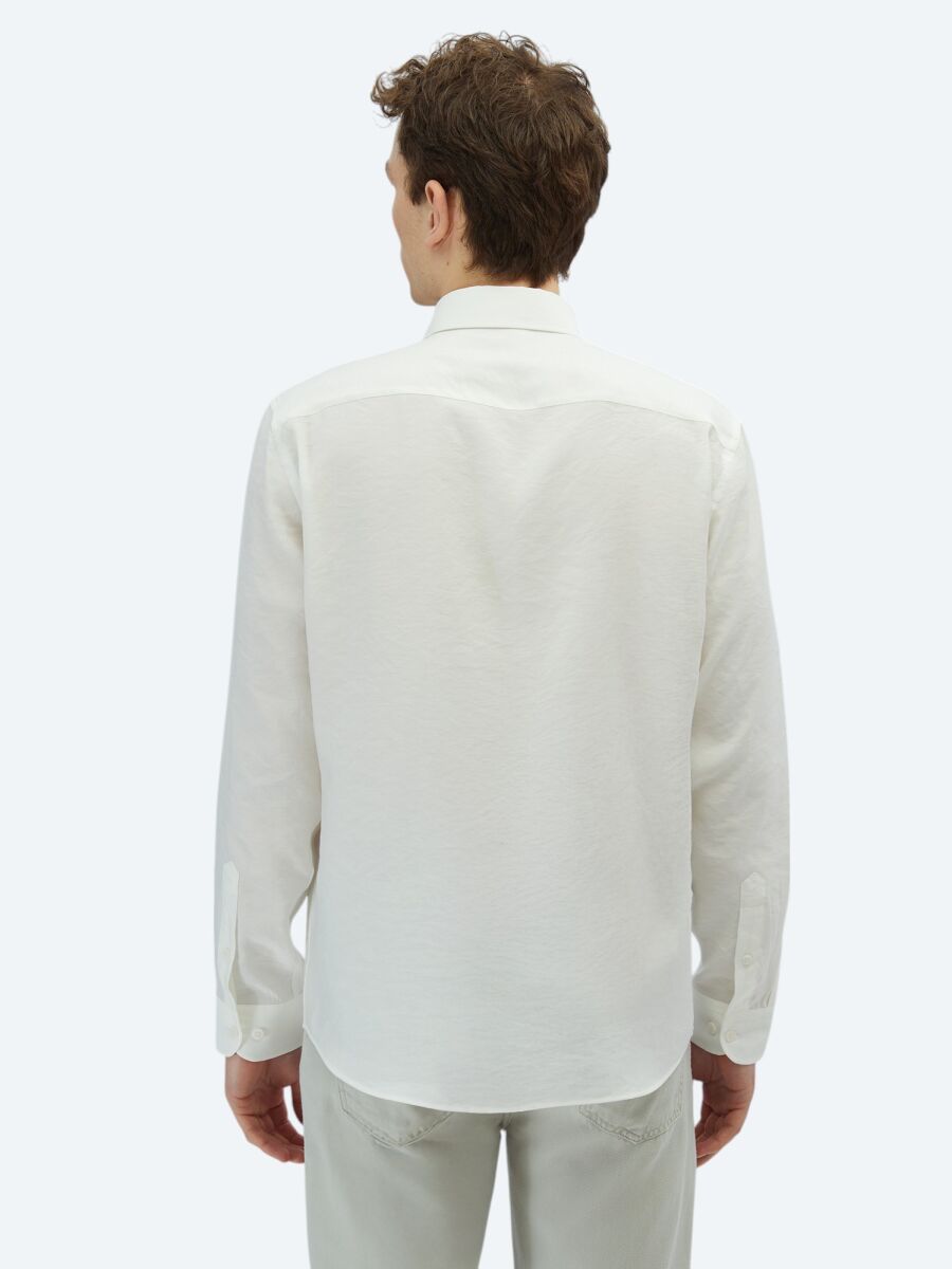 White Regular Fit Long Weaving Casual Shirt - 5