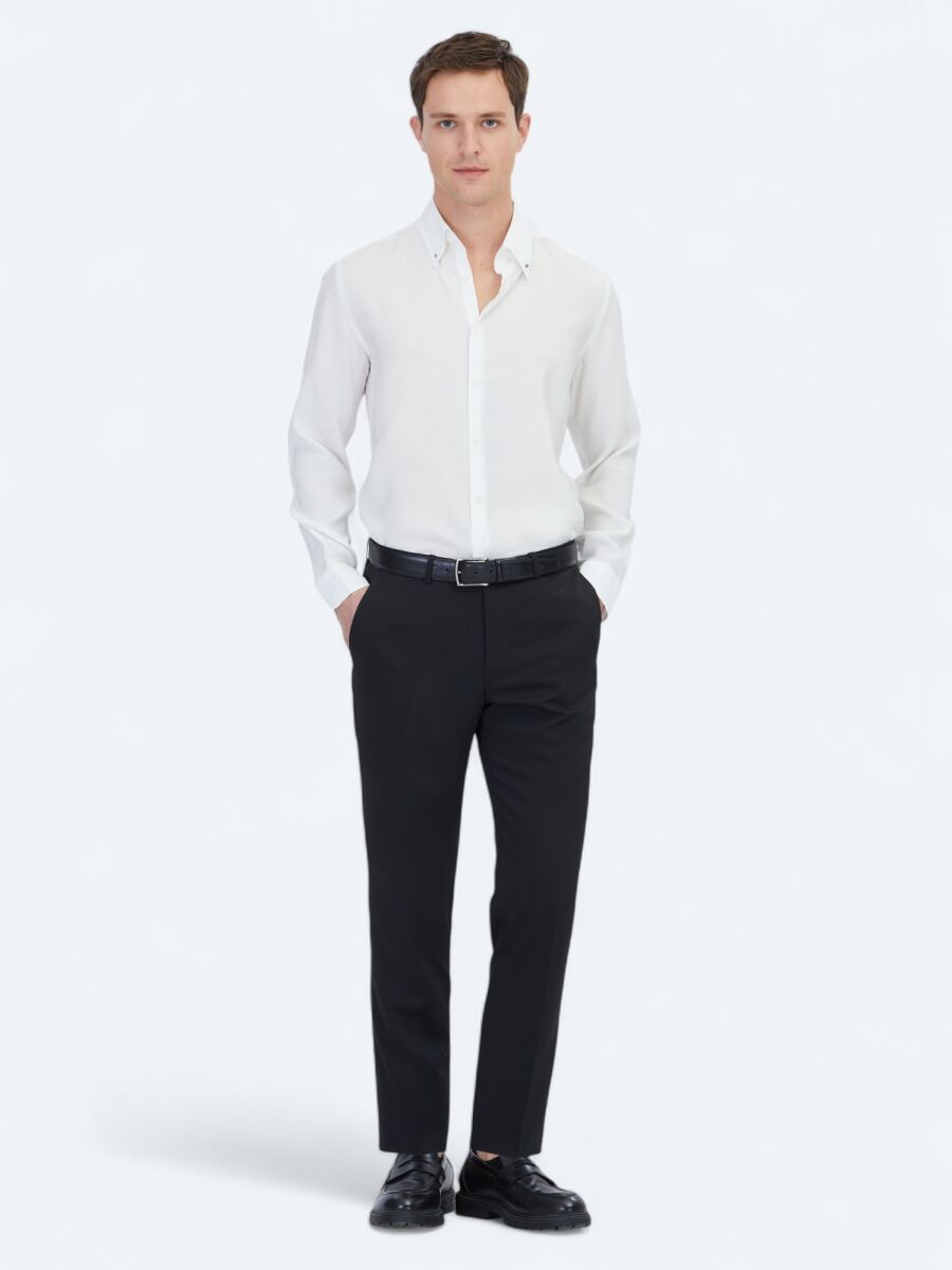 White Regular Fit Long Weaving Casual Shirt - 2