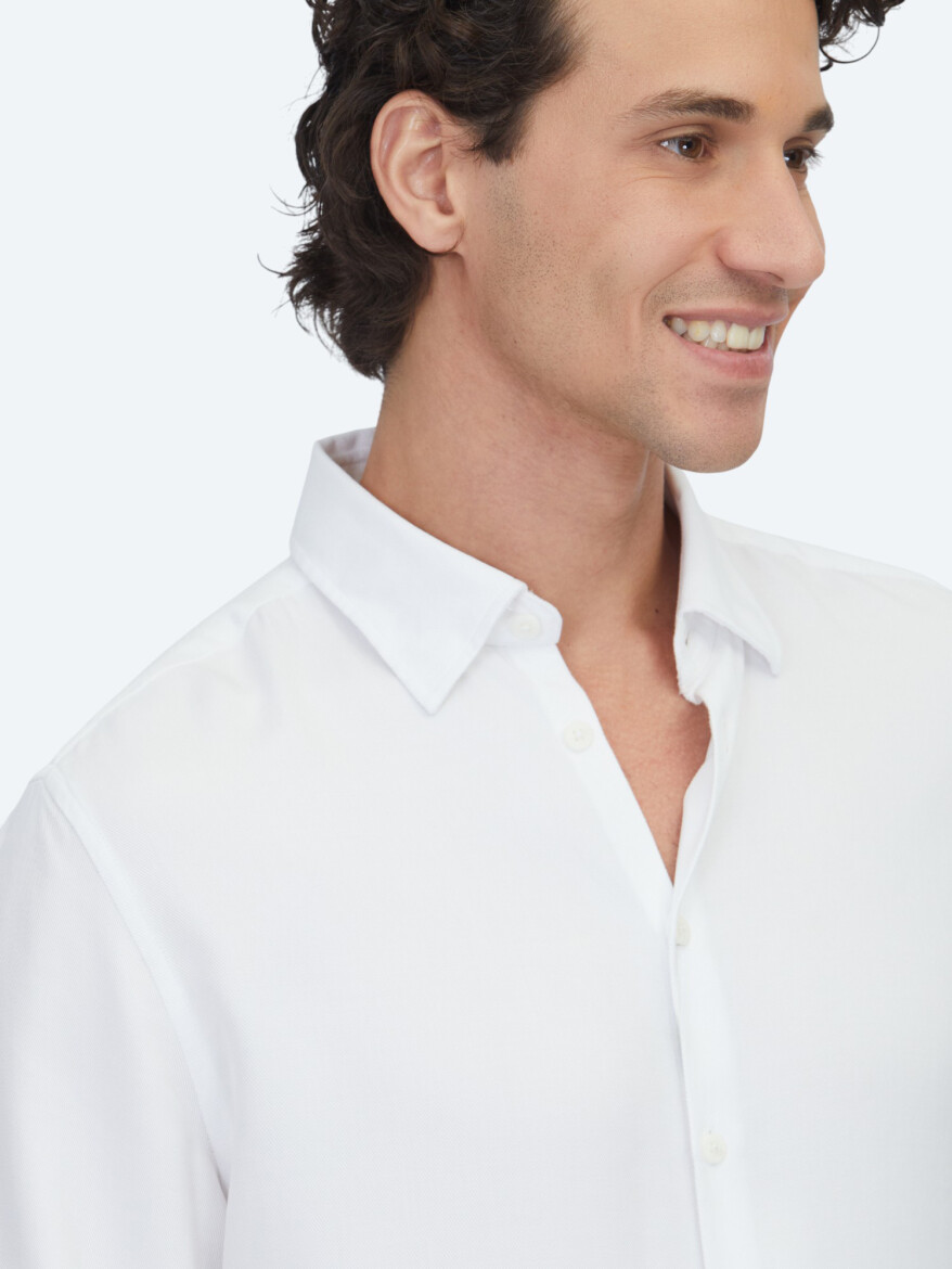 White Regular Fit Long Weaving Casual Shirt - 4