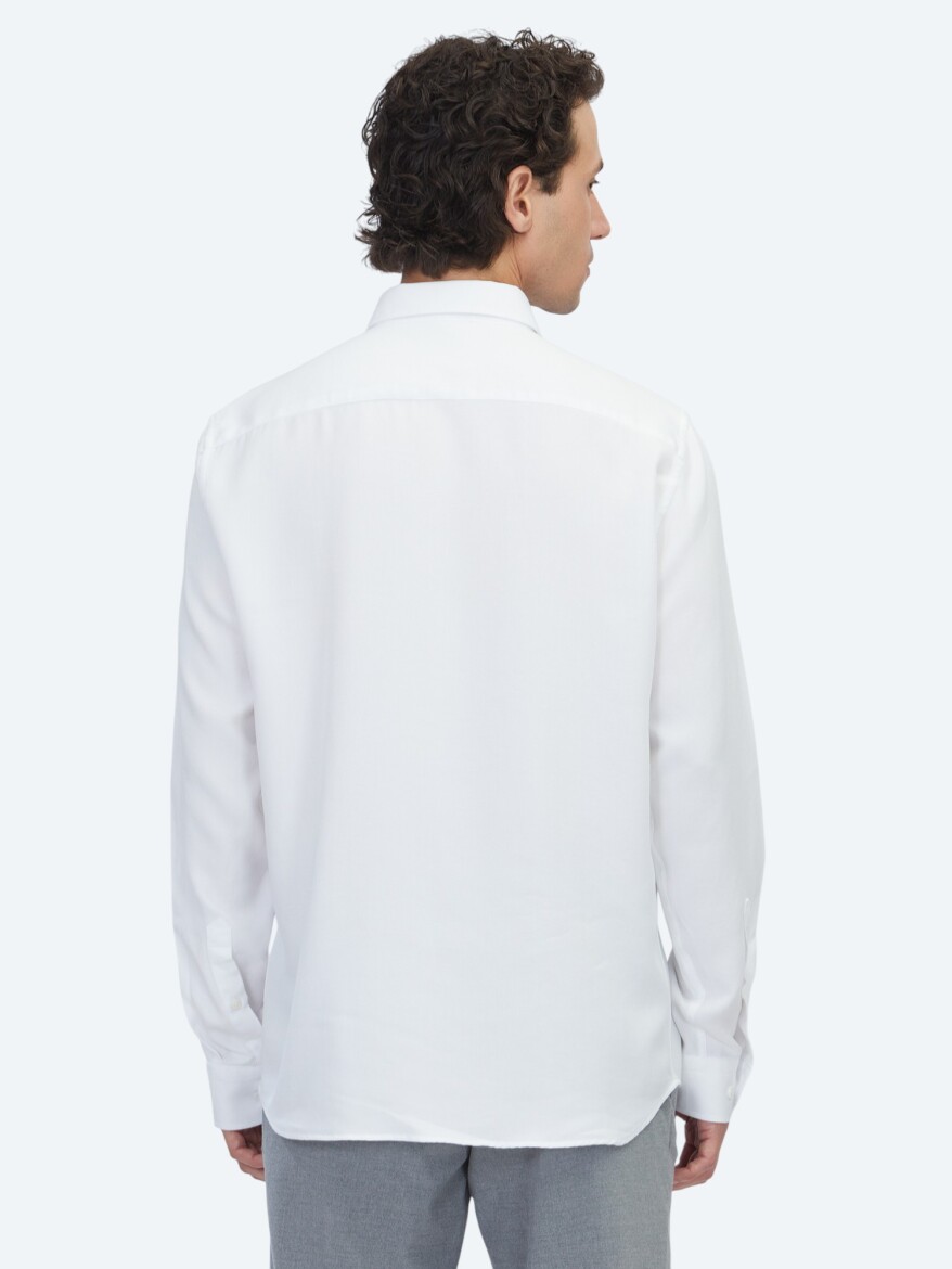 White Regular Fit Long Weaving Casual Shirt - 5