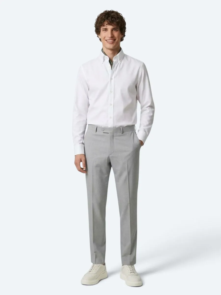 White Regular Fit Long Weaving Classical 100% Cotton Shirt - 3