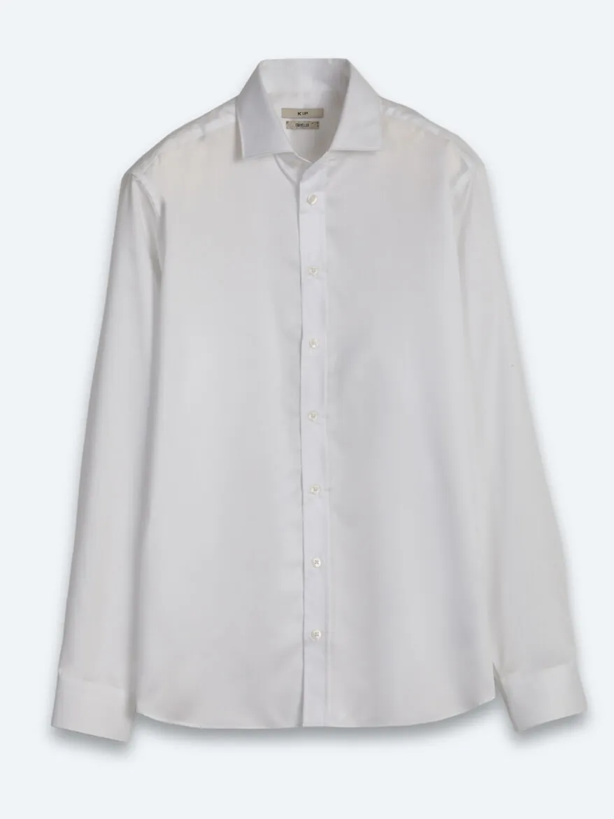 White Regular Fit Long Weaving Classical 100% Cotton Shirt - 7
