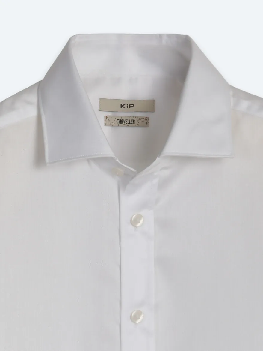 White Regular Fit Long Weaving Classical 100% Cotton Shirt - 9