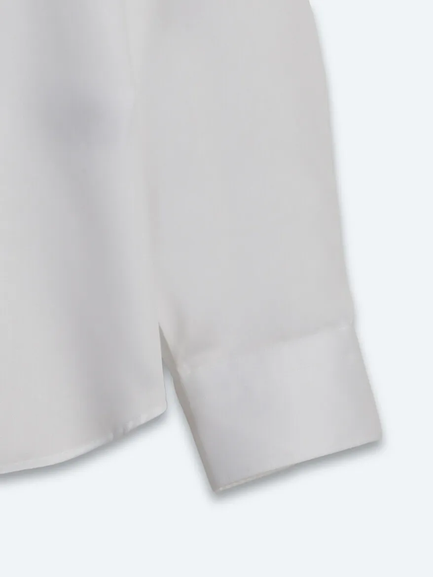 White Regular Fit Long Weaving Classical 100% Cotton Shirt - 10
