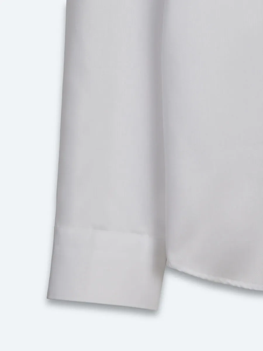 White Regular Fit Long Weaving Classical 100% Cotton Shirt - 11