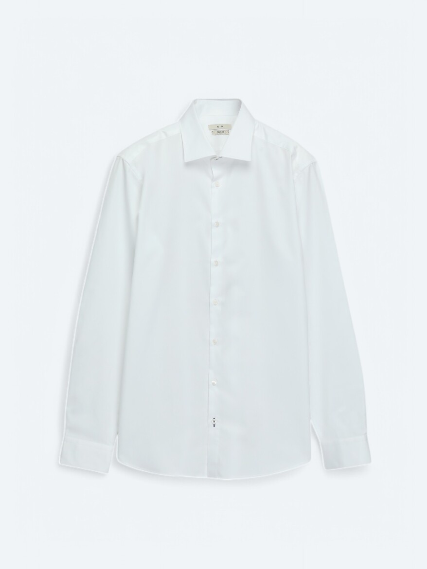 White Regular Fit Long Weaving Classical 100% Cotton Shirt - 6