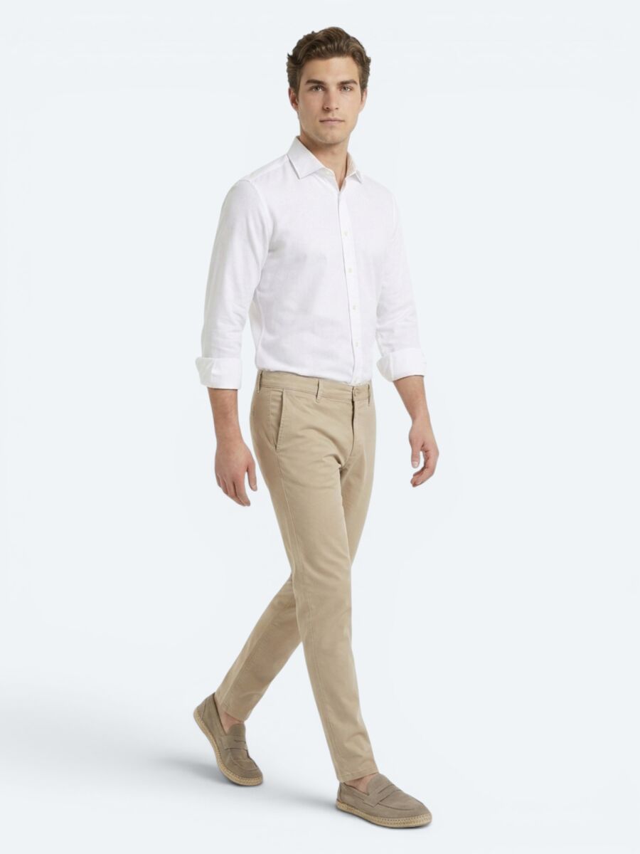 White Regular Fit Long Weaving Classical 100% Cotton Shirt - 2