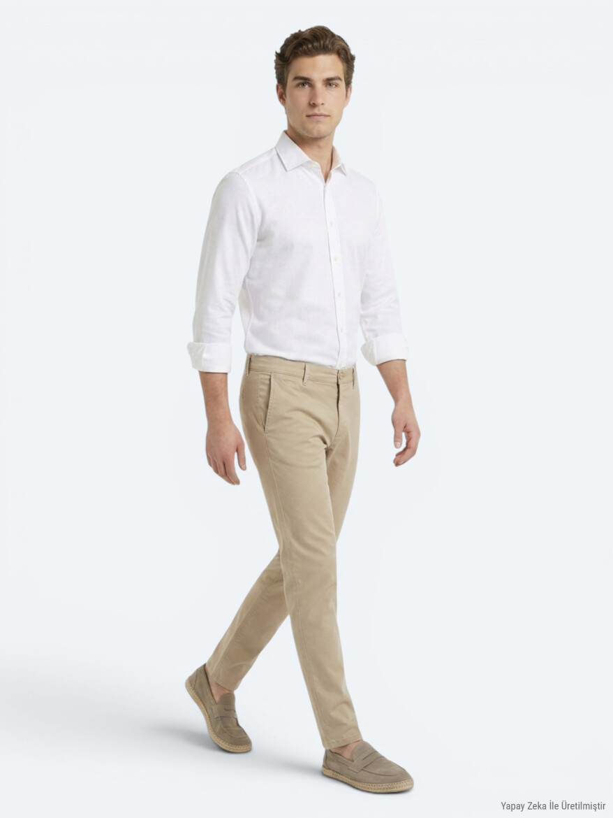 White Regular Fit Long Weaving Classical 100% Cotton Shirt - KİP