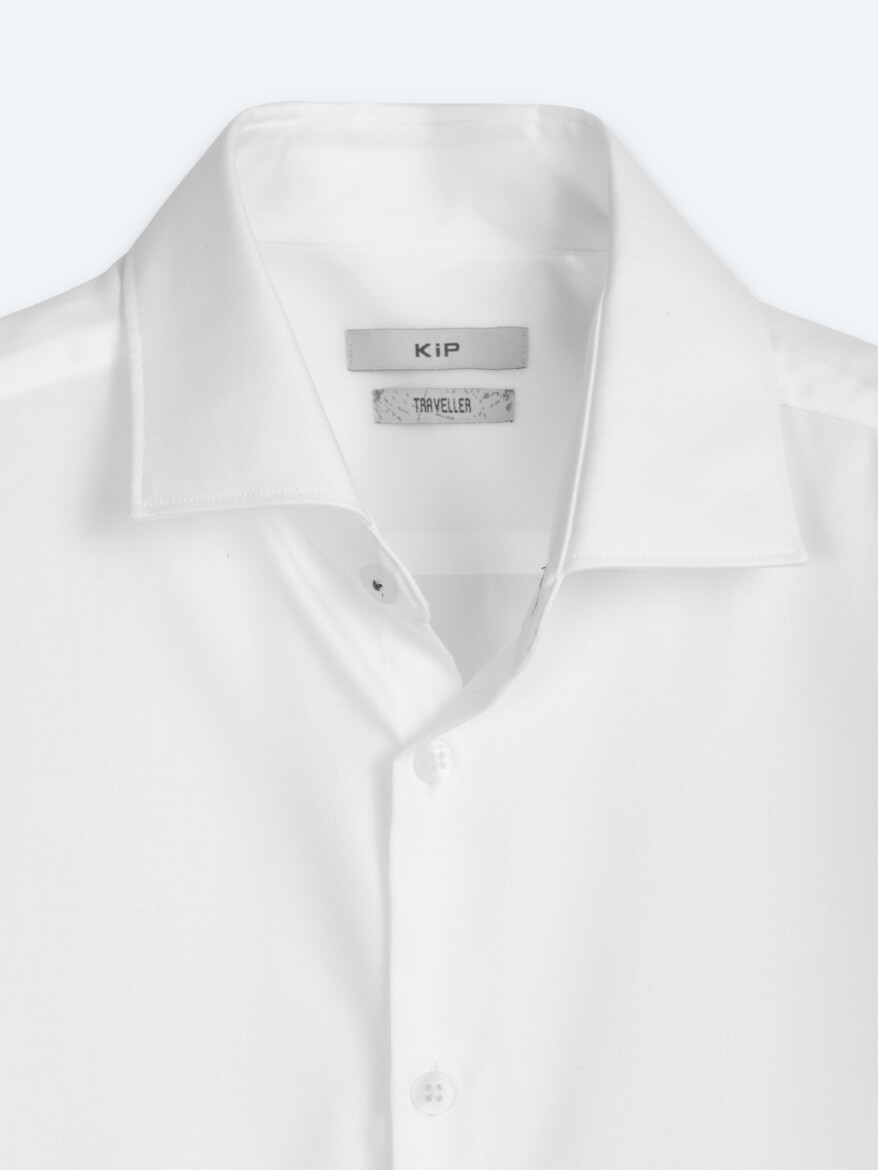 White Regular Fit Long Weaving Classical 100% Cotton Shirt - 7