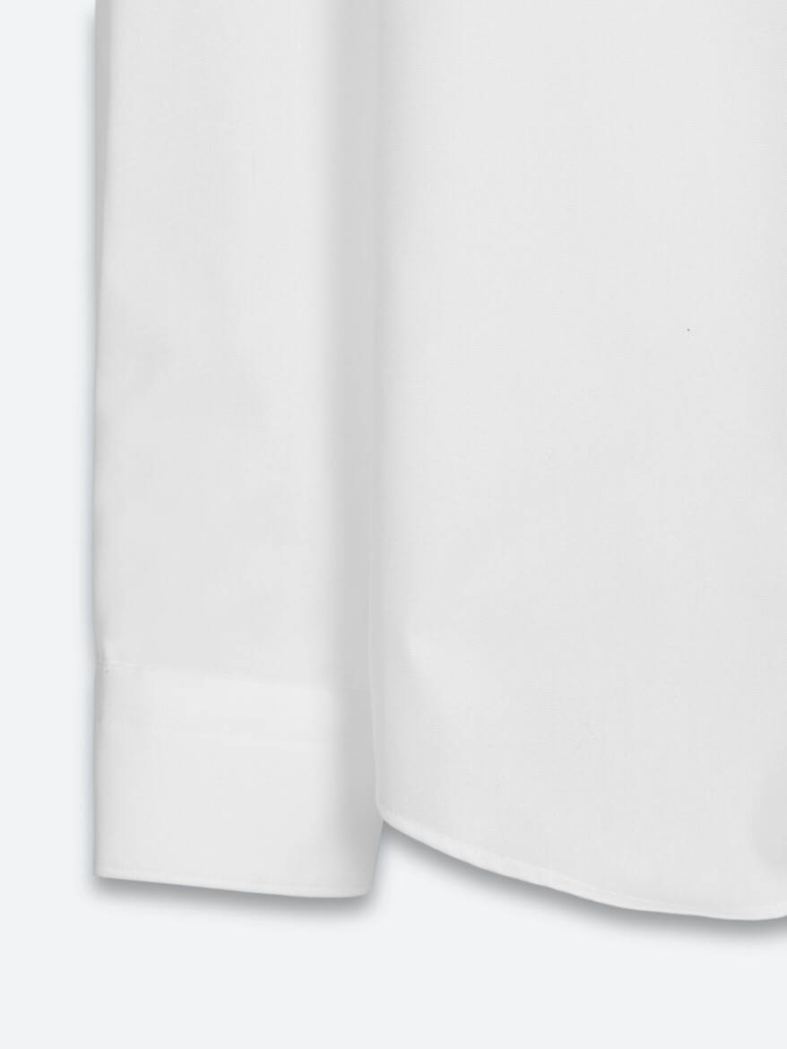 White Regular Fit Long Weaving Classical 100% Cotton Shirt - 9