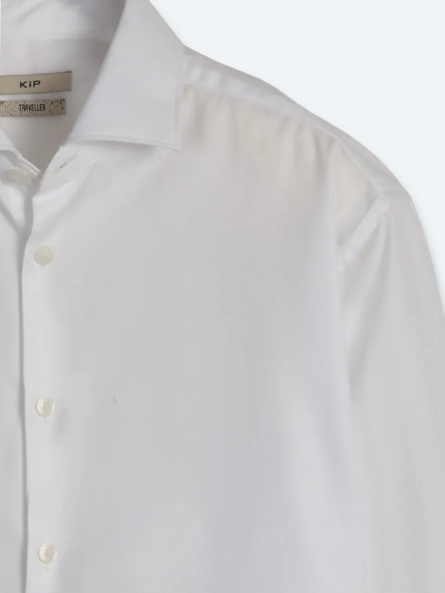 White Regular Fit Long Weaving Classical 100% Cotton Shirt - 8