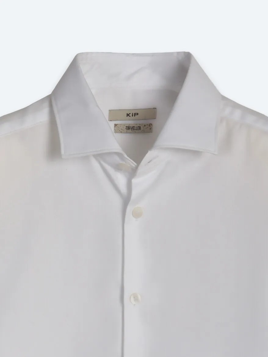 White Regular Fit Long Weaving Classical 100% Cotton Shirt - 9