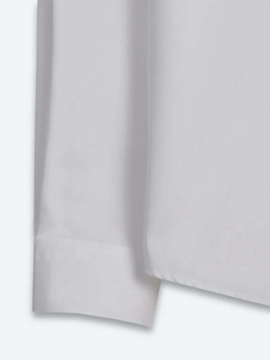 White Regular Fit Long Weaving Classical 100% Cotton Shirt - 11