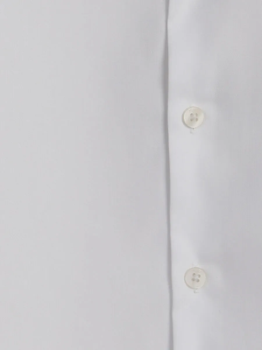 White Regular Fit Long Weaving Classical 100% Cotton Shirt - 12