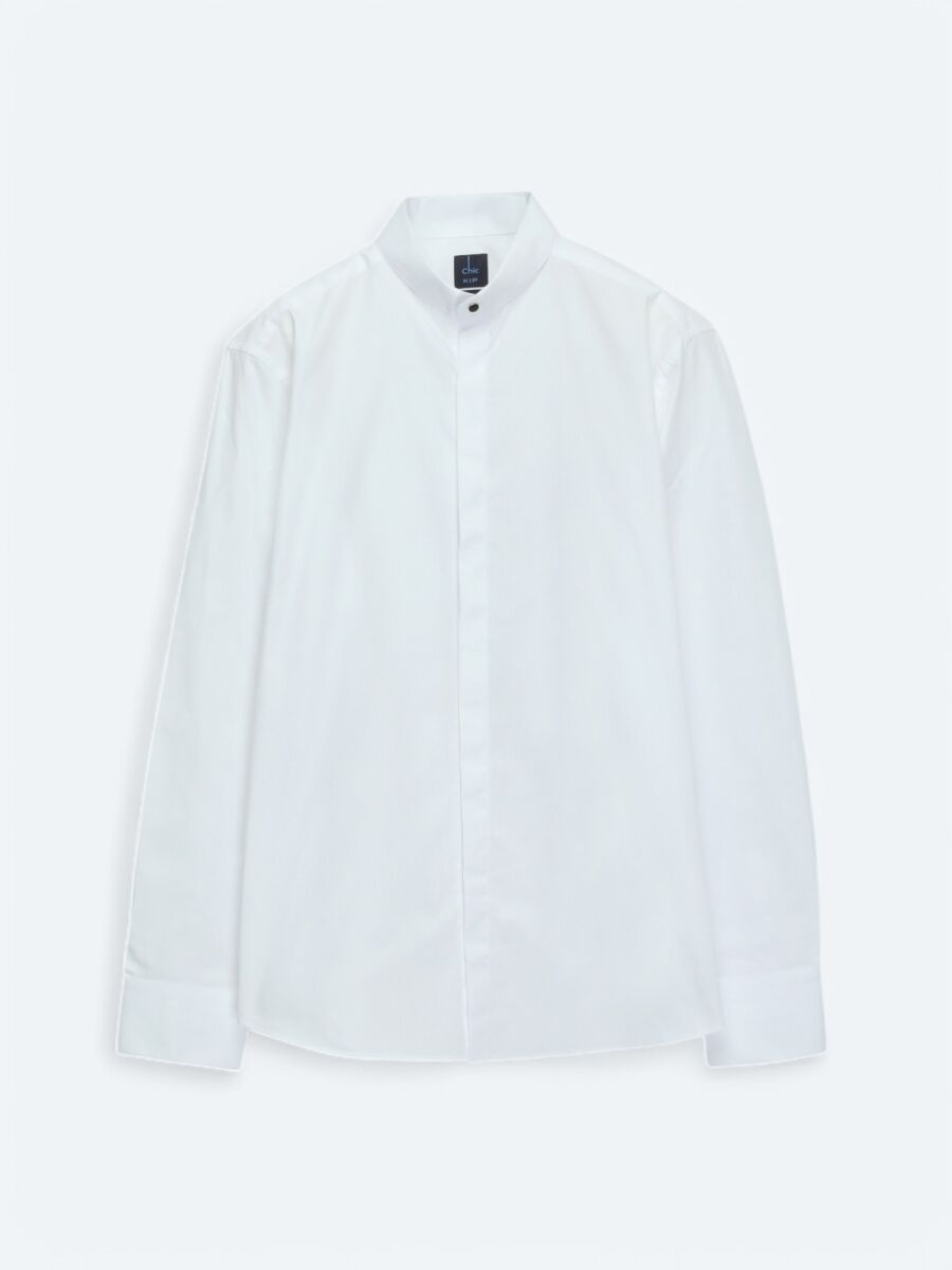 White Regular Fit Long Weaving Classical 100% Cotton Shirt - 7