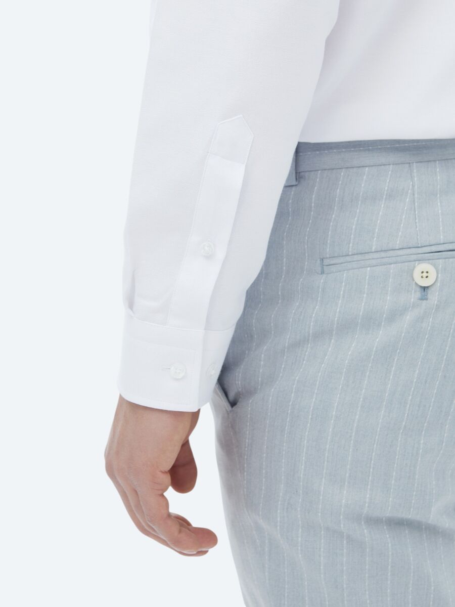 White Regular Fit Long Weaving Classical Cotton Blended Shirt - 9