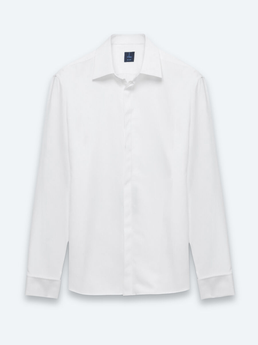 White Regular Fit Long Weaving Classical Cotton Blended Shirt - 6