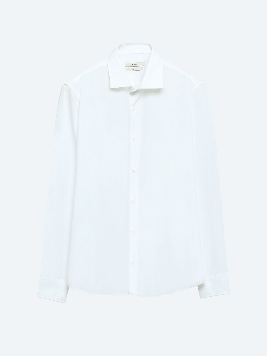 White Regular Fit Long Weaving Classical Cotton Blended Shirt - 6