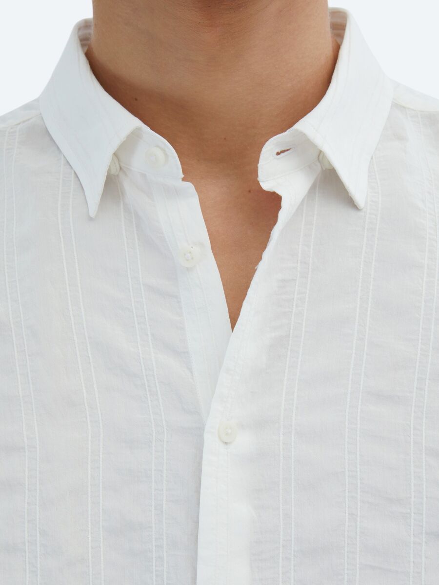 White Regular Fit Long Weaving Classical Shirt - 5