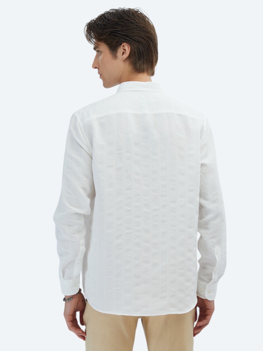 White Regular Fit Long Weaving Classical Shirt - 6