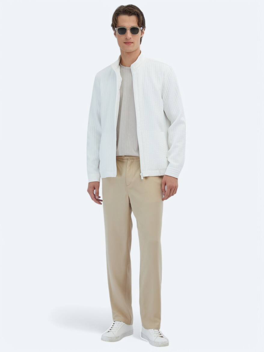White Regular Fit Turtleneck Casual Weaving Coat - 2