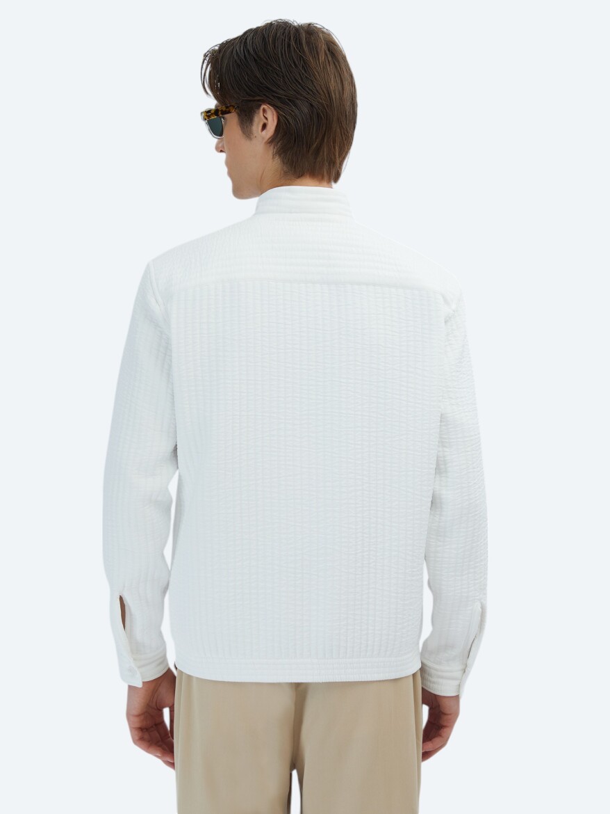 White Regular Fit Turtleneck Casual Weaving Coat - 7
