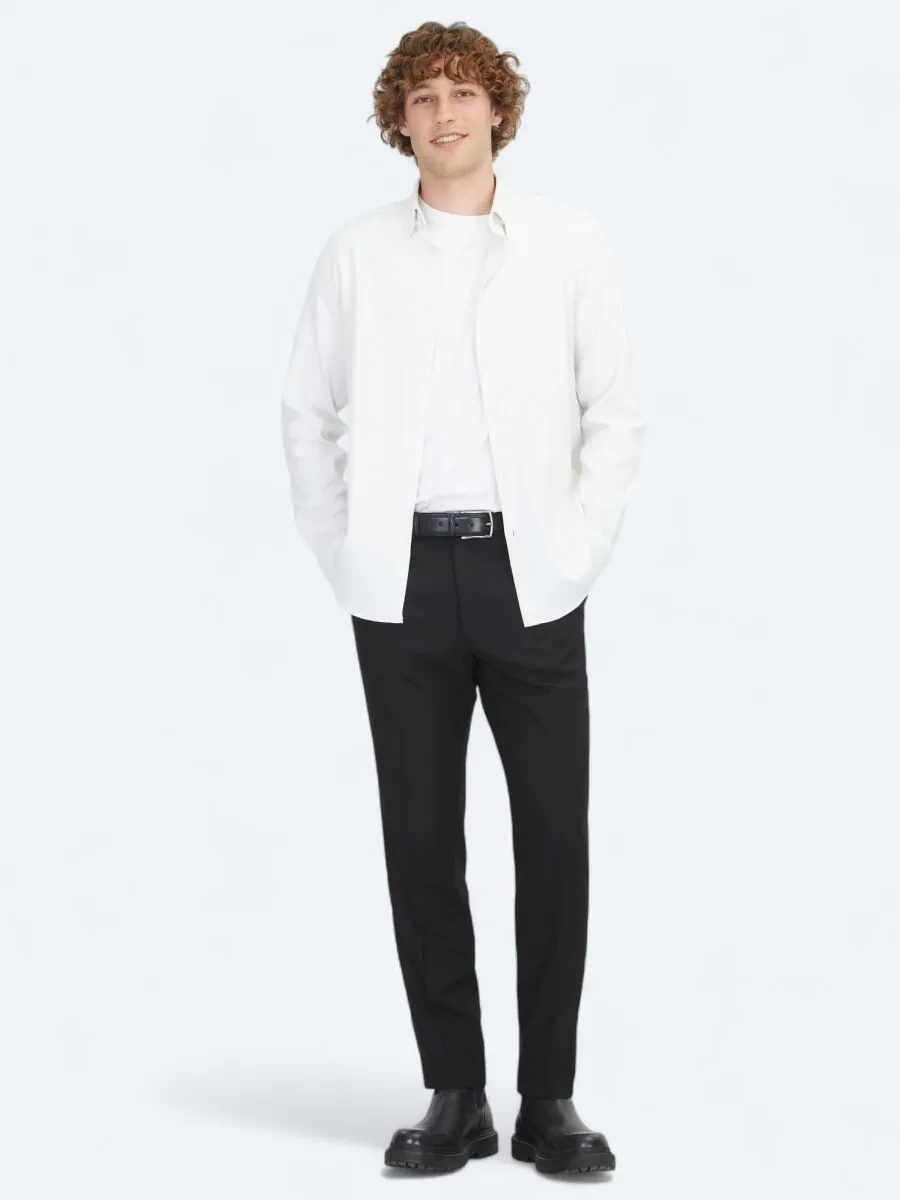 White Regular Fit Weaving Casual Cotton Blended Shirt - 2