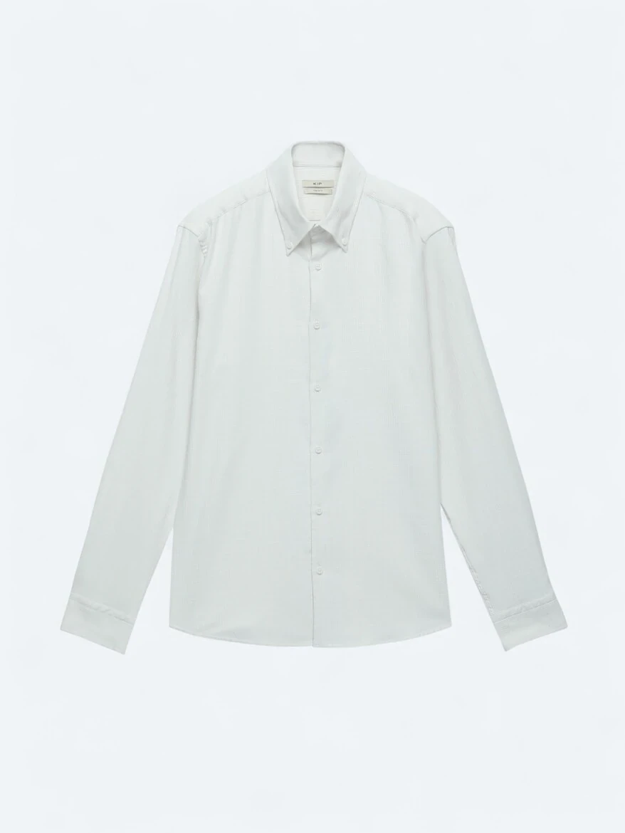 White Regular Fit Weaving Casual Cotton Blended Shirt - 7