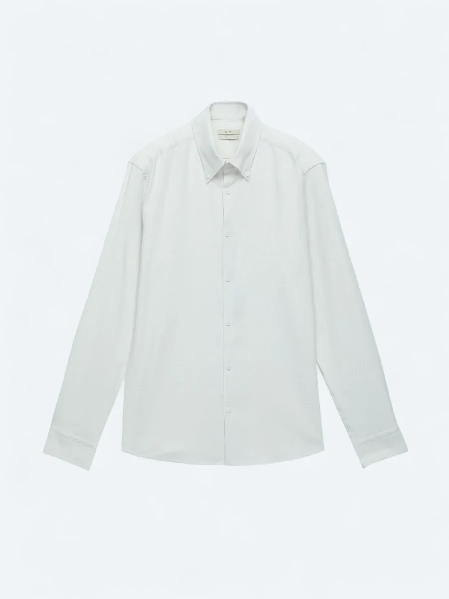 White Regular Fit Weaving Casual Cotton Blended Shirt - 7