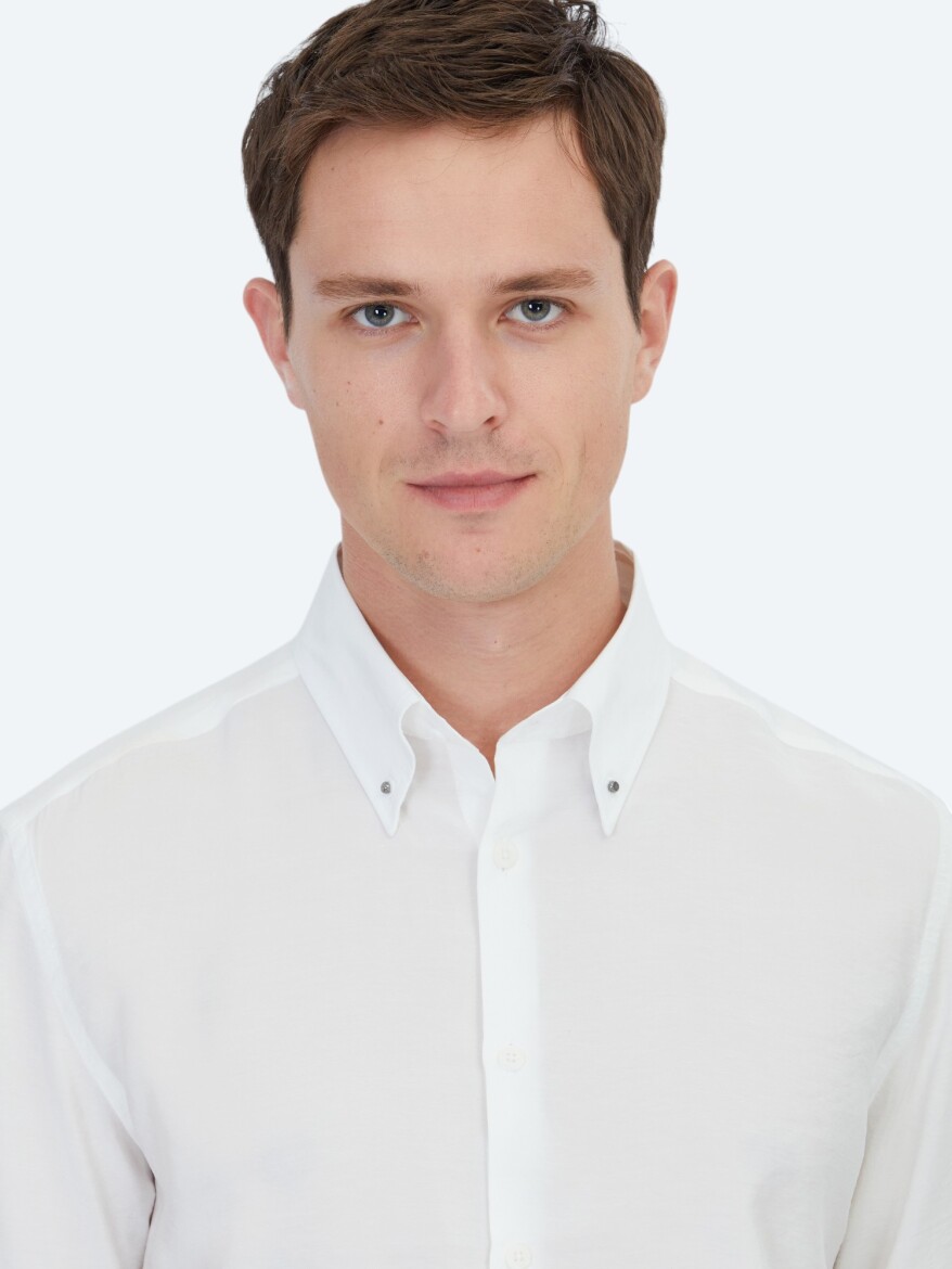 White Regular Fit Weaving Casual Shirt - 3