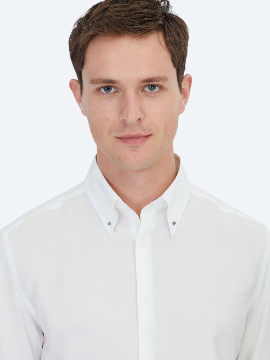 White Regular Fit Weaving Casual Shirt - 3