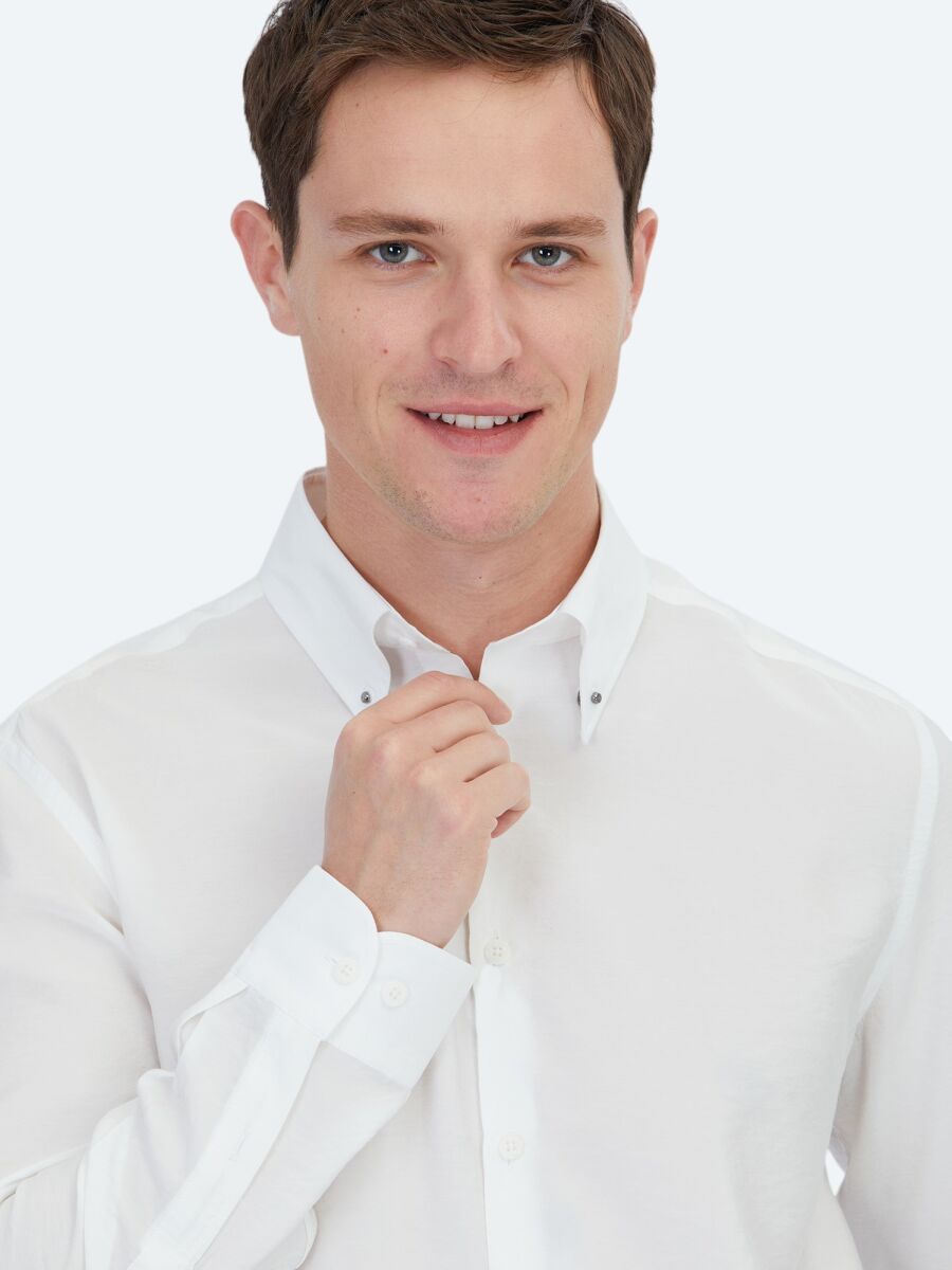 White Regular Fit Weaving Casual Shirt - 4