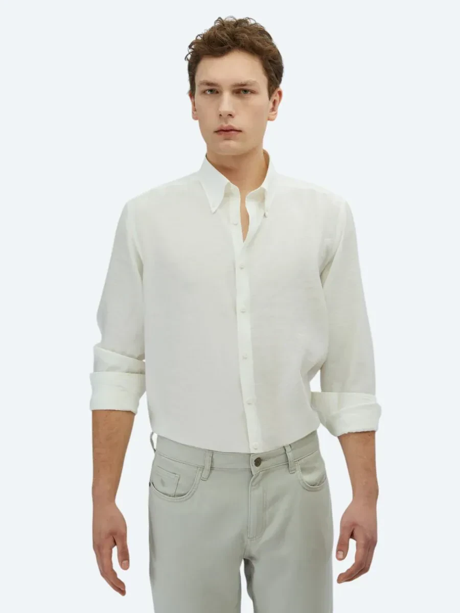 White Regular Fit Weaving Casual Shirt - 1